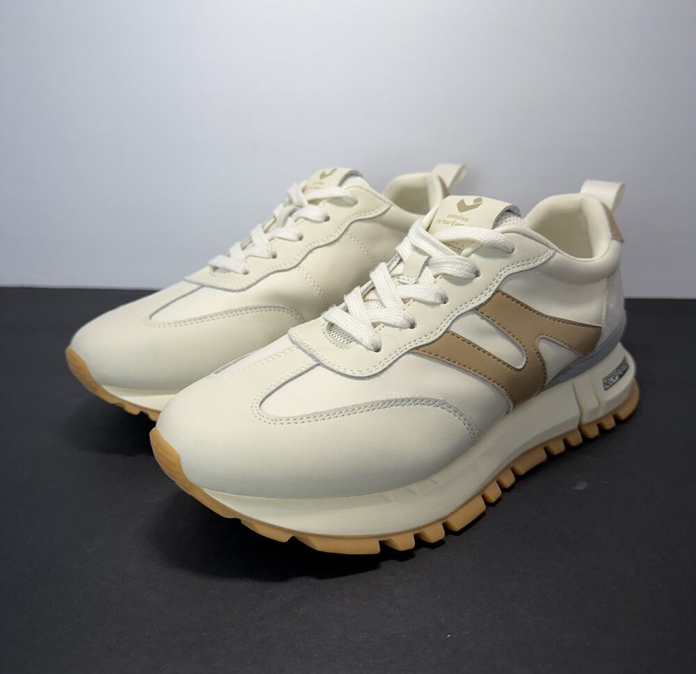 Somiliss Unisex Beige Low Top Lace-Up Athletic Sneakers Gum Rubber Lug Sole Sz 7